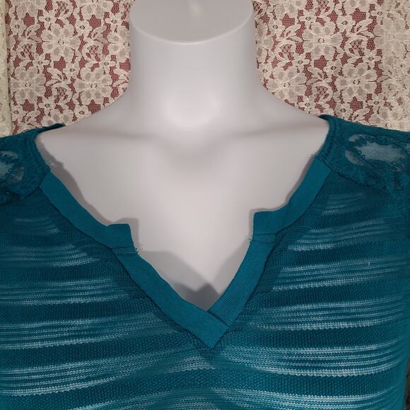 NWT Self esteem turquoise sheer striped lace blouse size large - Picture 2 of 9